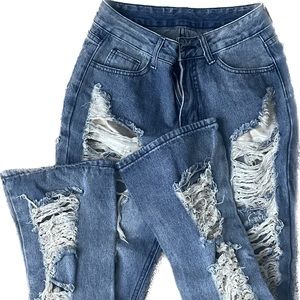 Street Slant Pocket Ripped Flare Leg Jeans